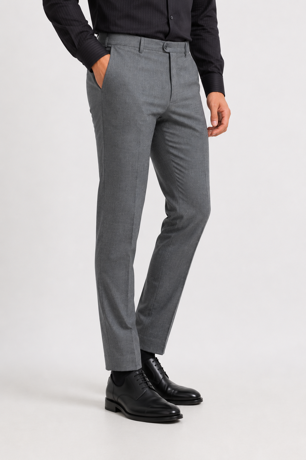 Grey Check 4-Way Stretch Formal Trouser