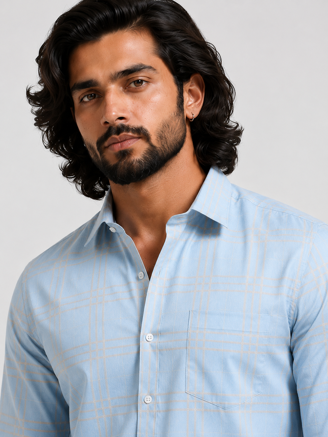 Sky Champagne Windowpane Jacquard Shirt