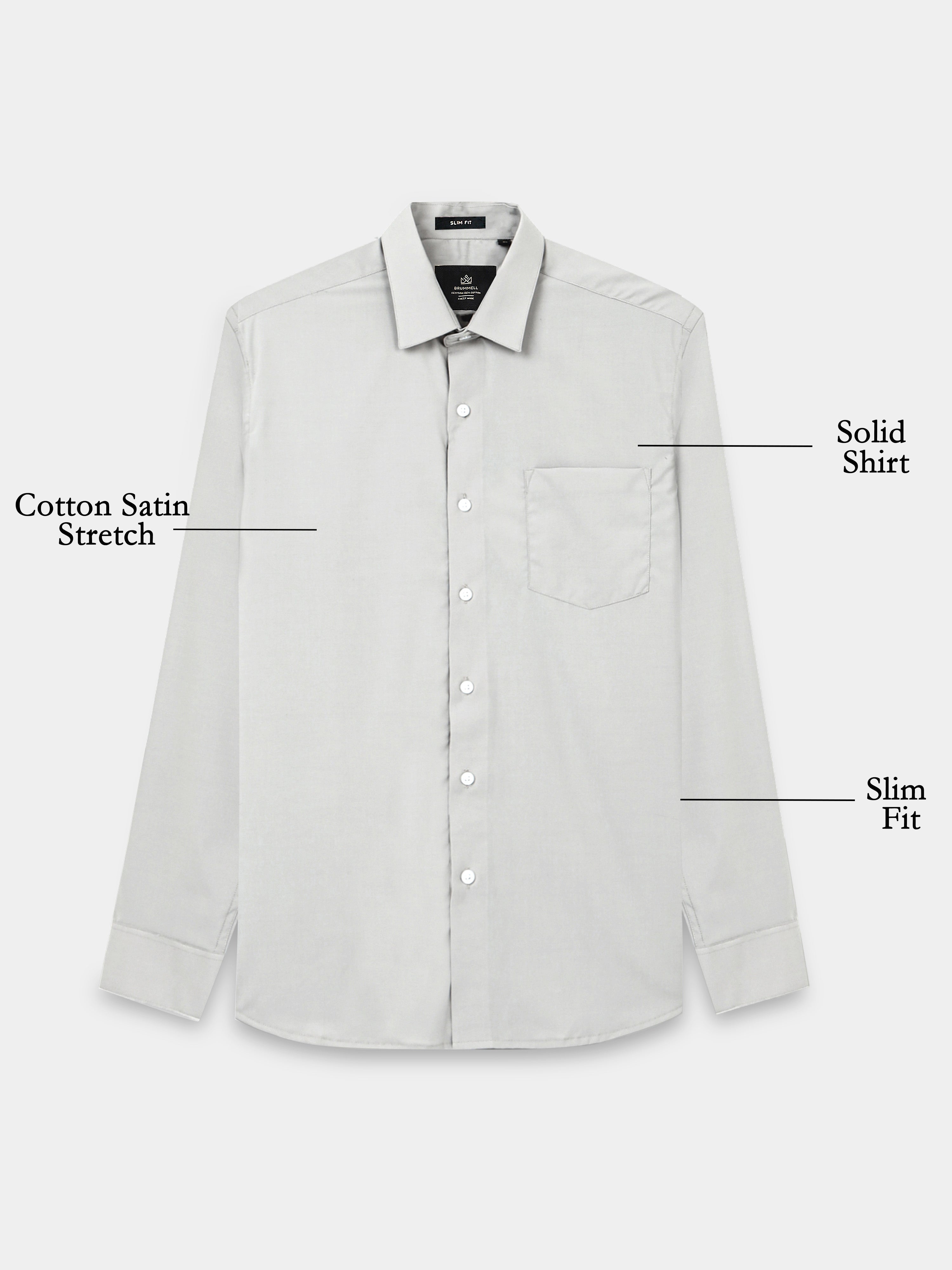 Steel Mist Cotton Satin Stretch Solid Shirt