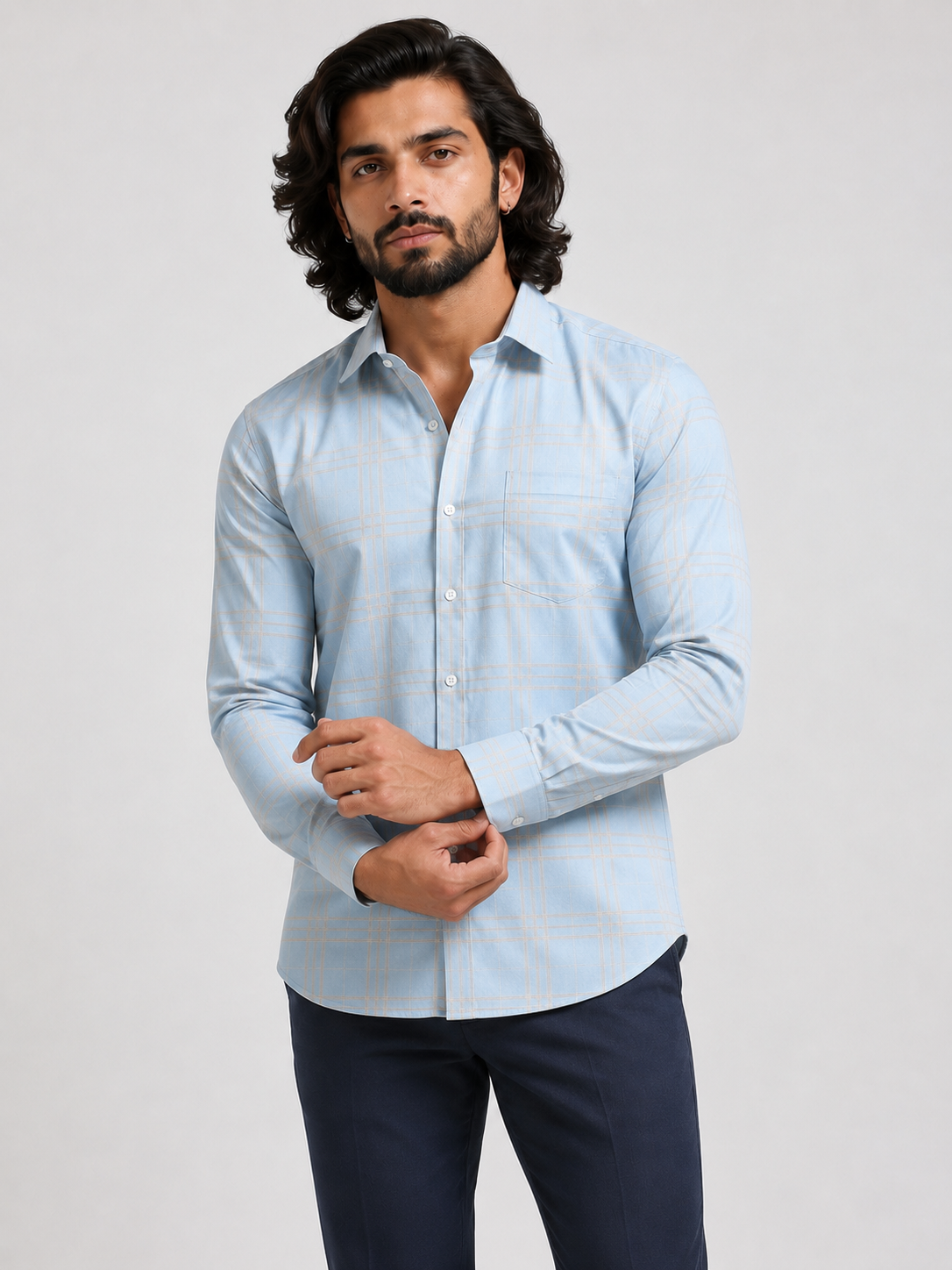 Sky Champagne Windowpane Jacquard Shirt