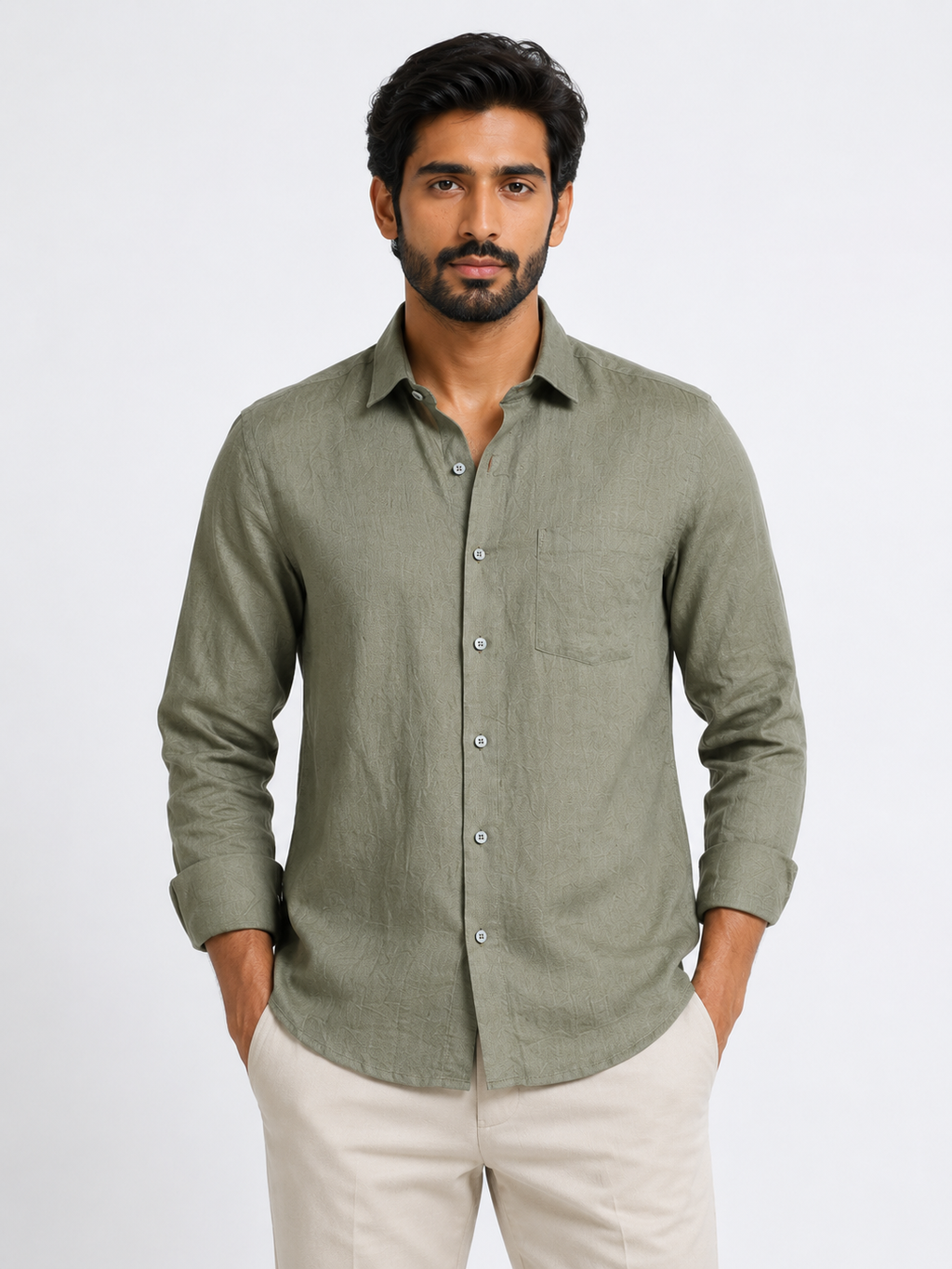 Rustic Olive Linen Shirt