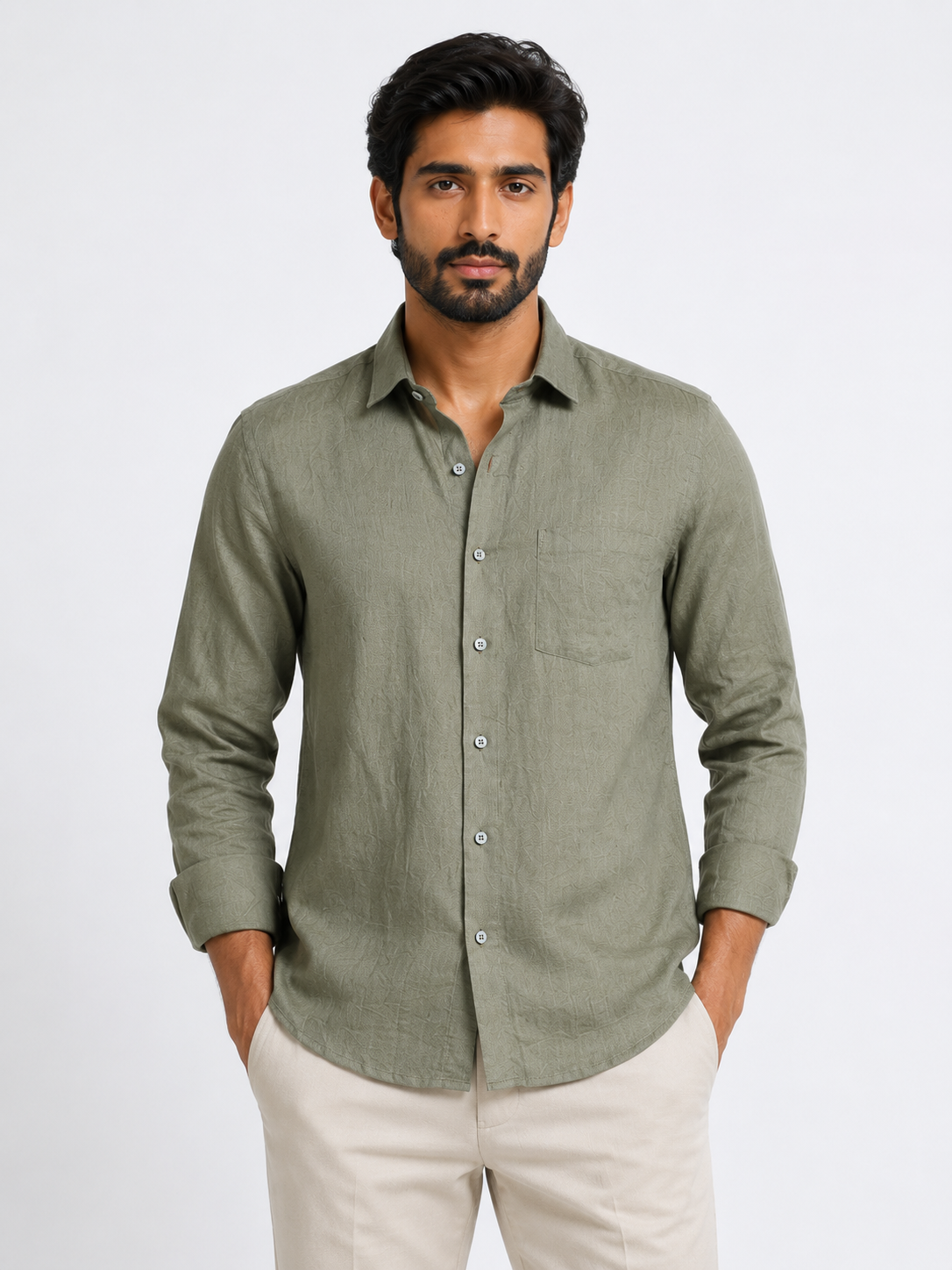 Rustic Olive Linen Shirt