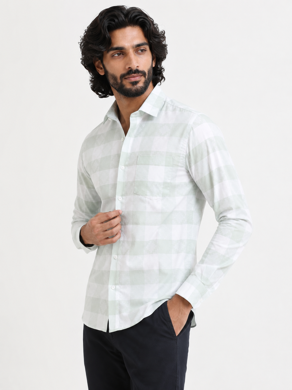 Pistachio Check Artisan Jacquard Shirt