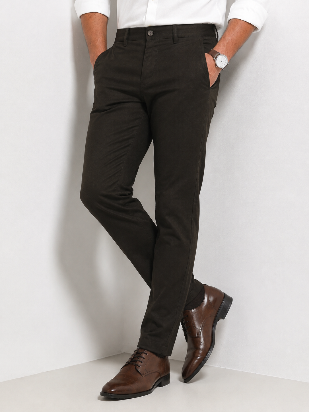 Dark Olive Brown Dobby Trouser