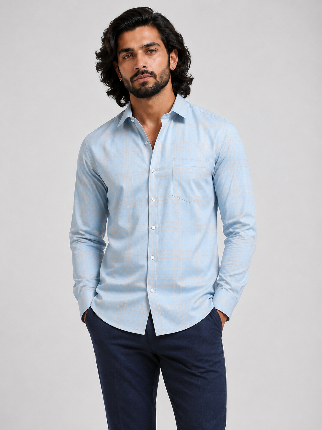 Sky Champagne Windowpane Jacquard Shirt