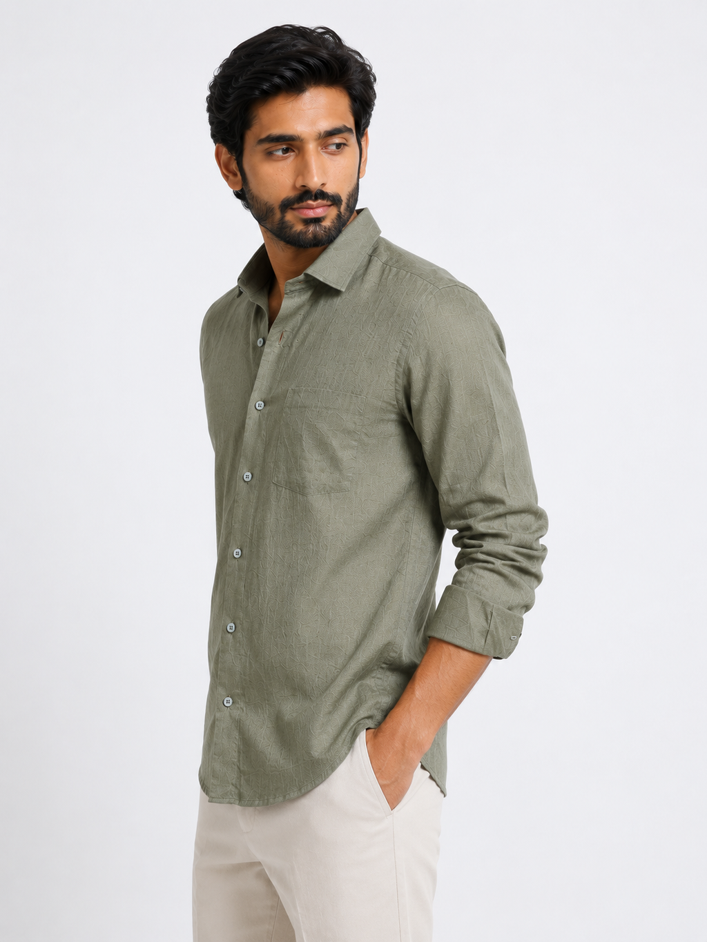 Rustic Olive Linen Shirt