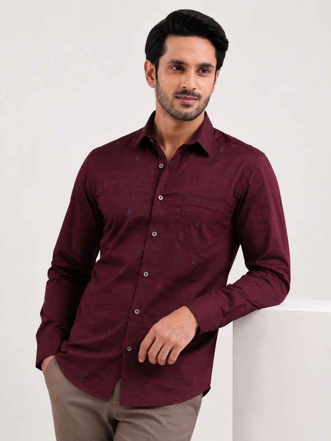 Crimson Cipher Jacquard Shirt