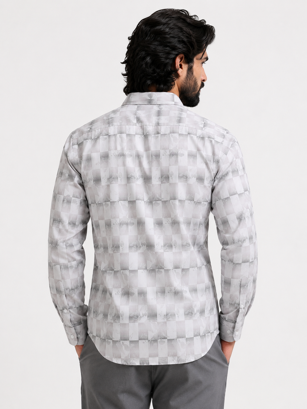 Silver Shadow Floral Checkerboard Jacquard Shirt
