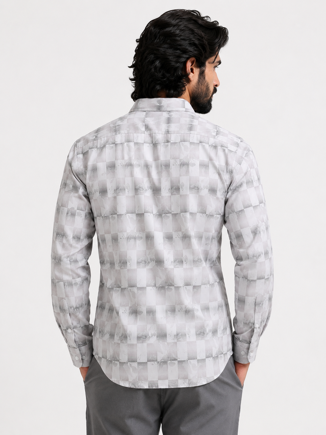 Silver Shadow Floral Checkerboard Jacquard Shirt