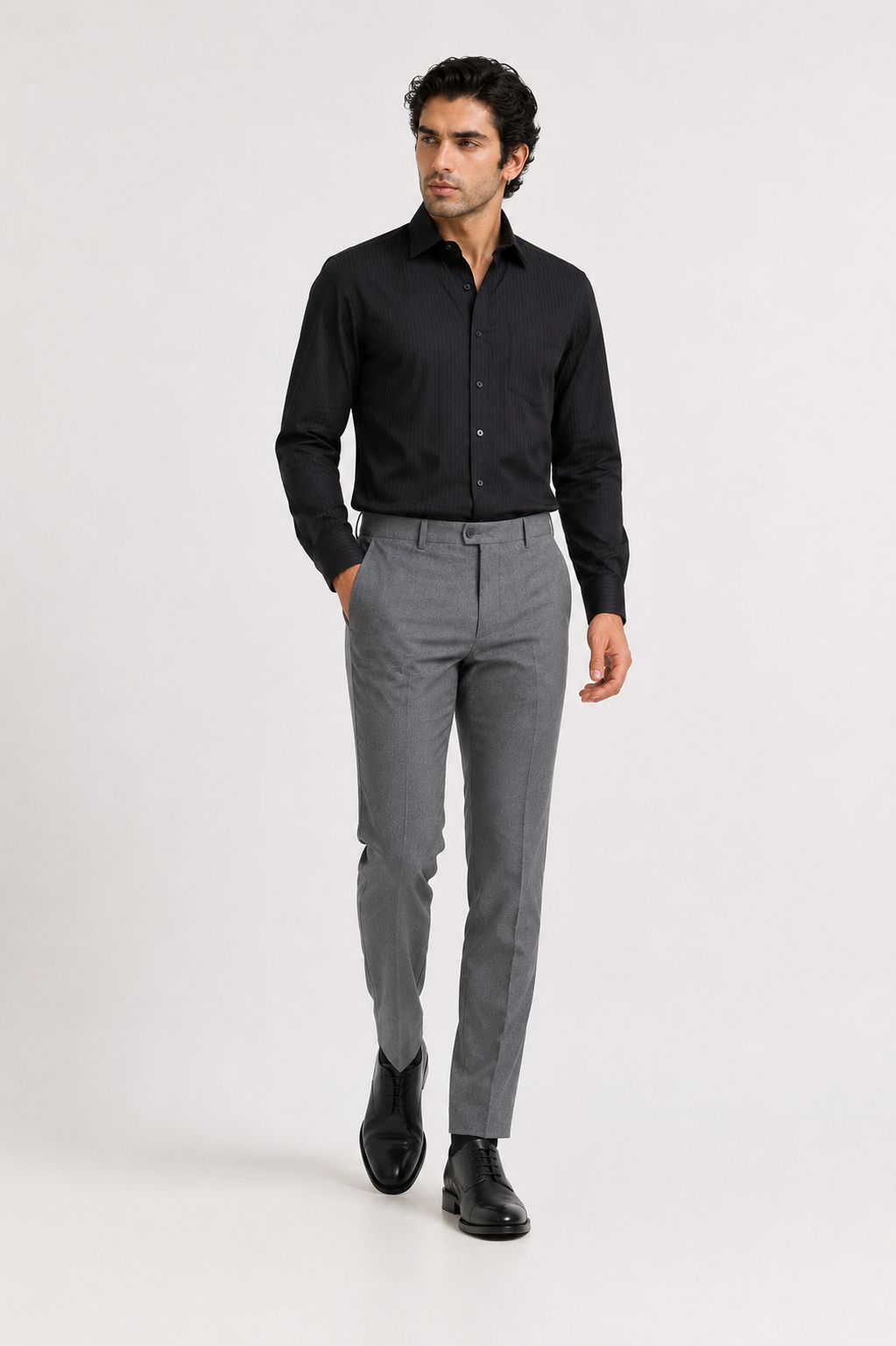 Grey Check 4-Way Stretch Formal Trouser