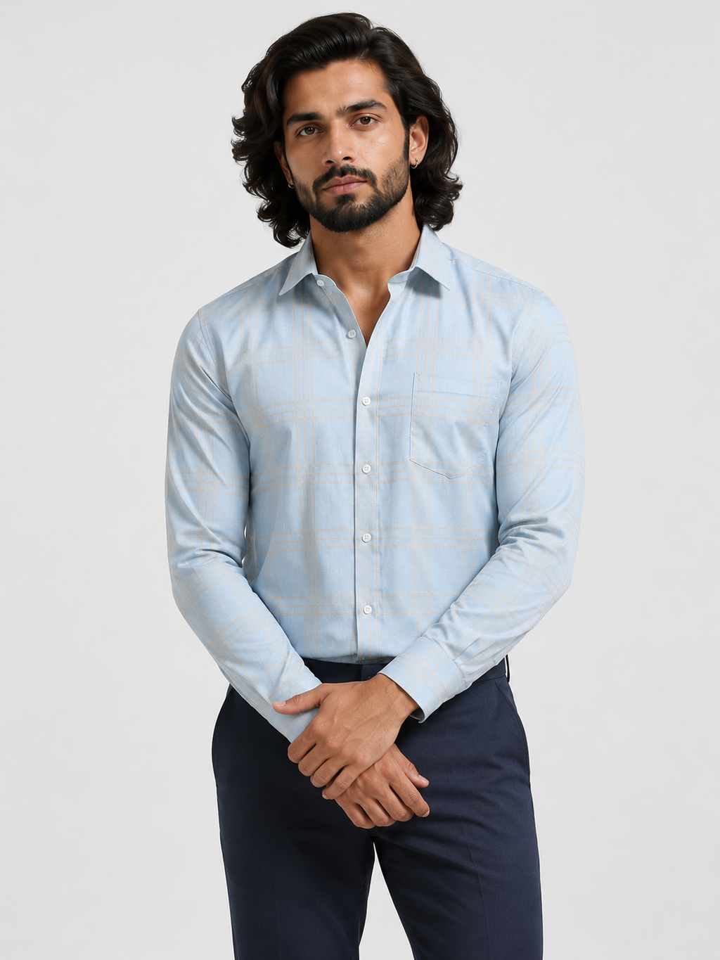 Sky Champagne Windowpane Jacquard Shirt
