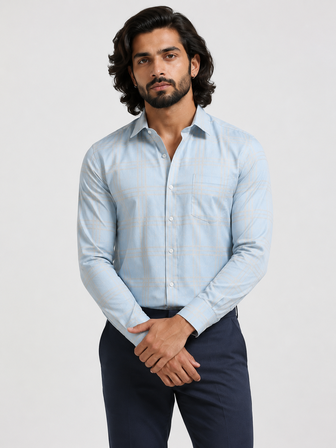 Sky Champagne Windowpane Jacquard Shirt