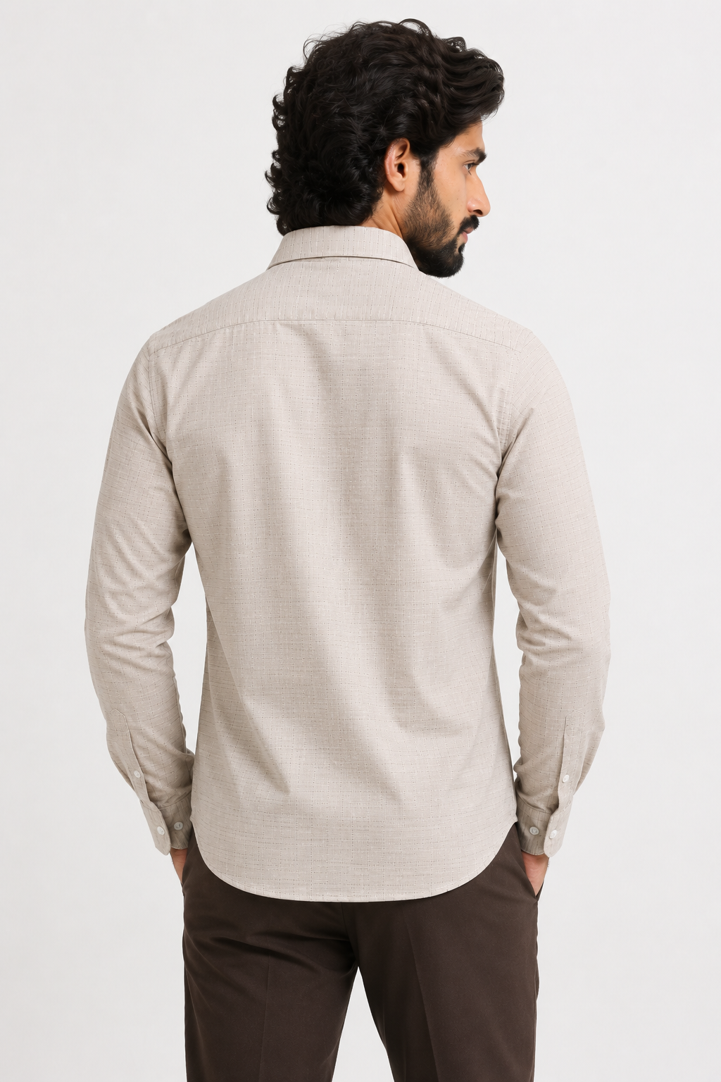 Sand Grid Windowpane Jacquard Shirt