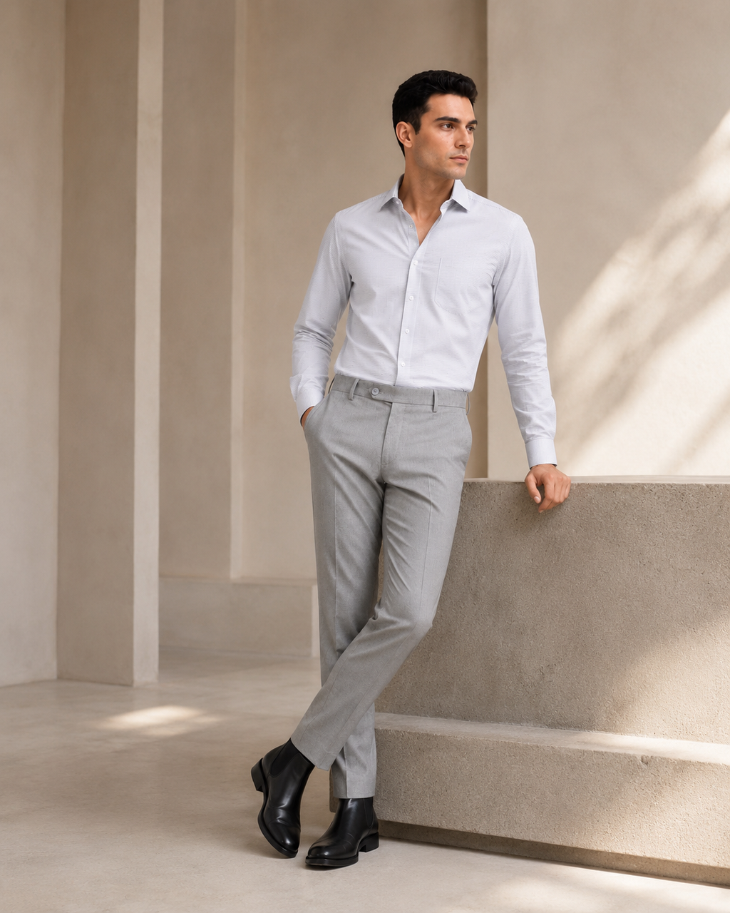 Cement Grey 4-Way Stretch Formal Trouser