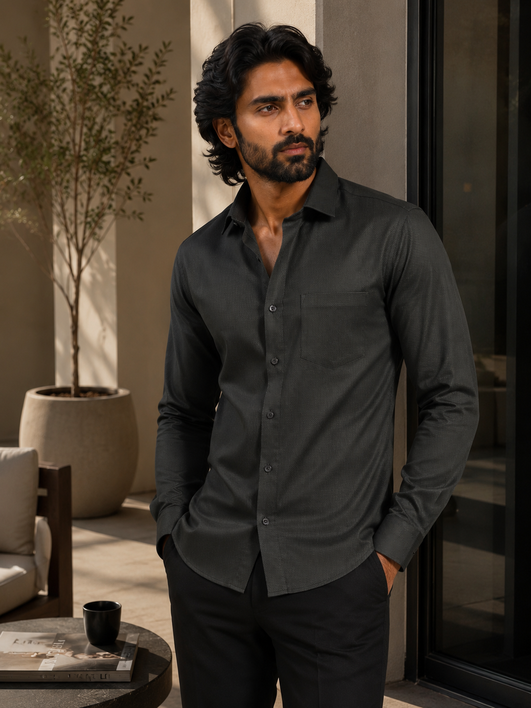 Nocturnal Olive Artisan Textured Shirt