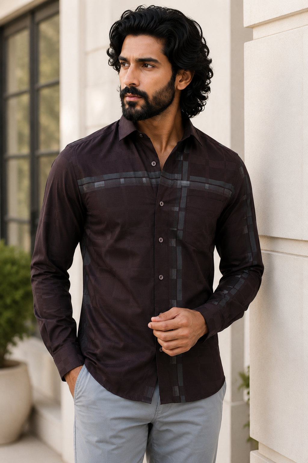 Espresso Checker Jacquard Shirt