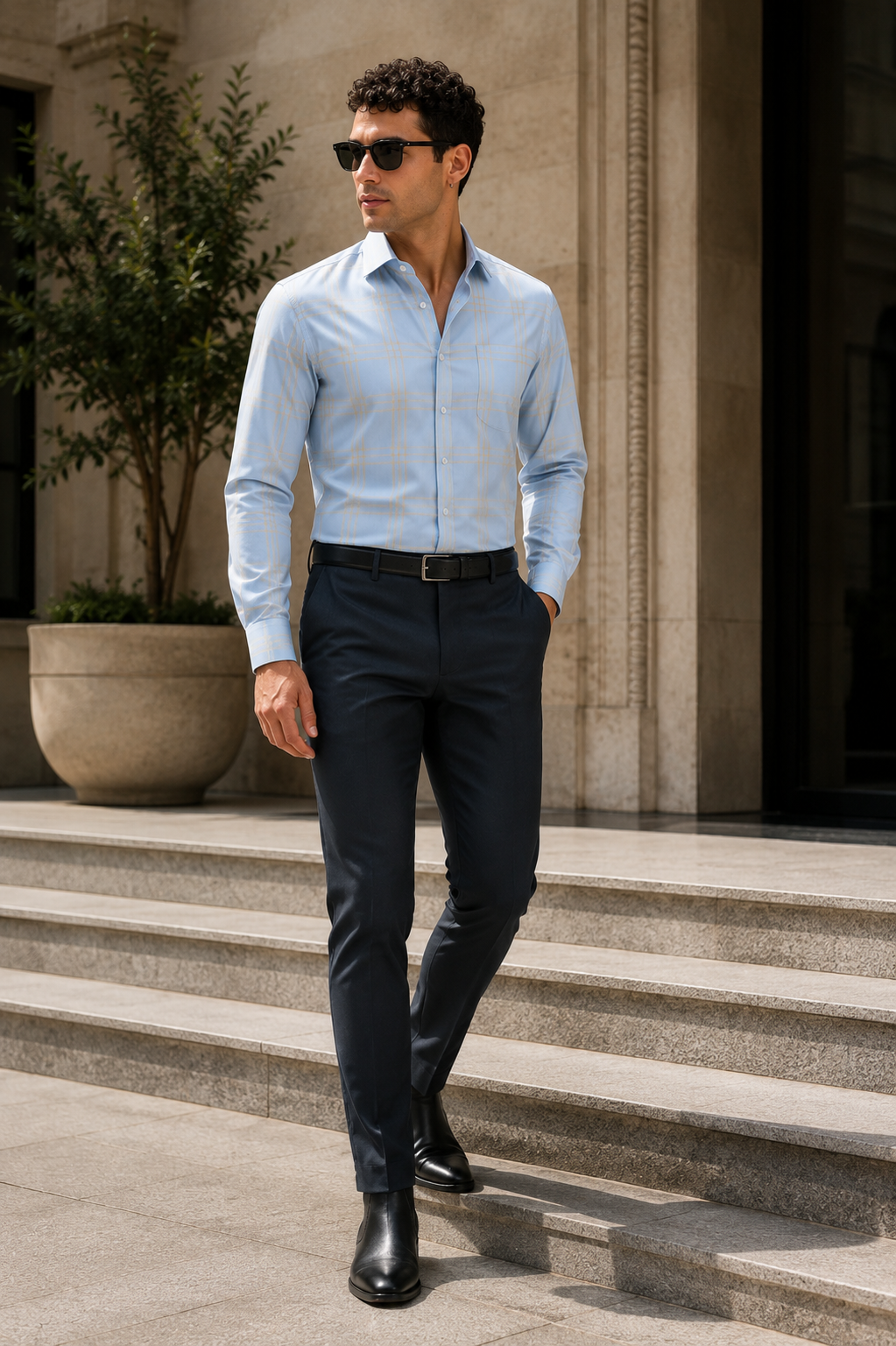 Blue 4-Way Stretch Formal Trouser