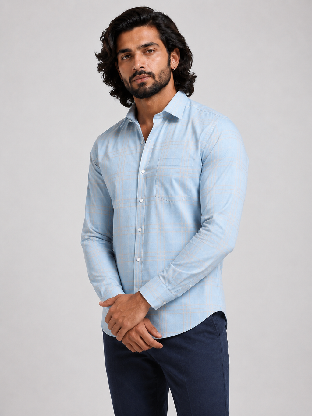 Sky Champagne Windowpane Jacquard Shirt