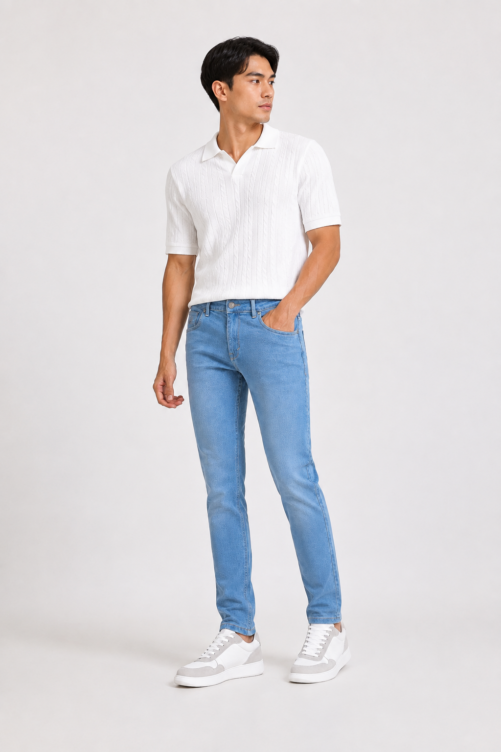 Powder Blue Wash Slim Fit Denim