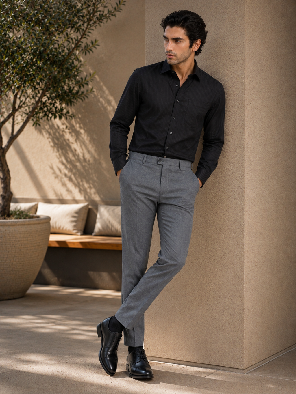 Grey Check 4-Way Stretch Formal Trouser