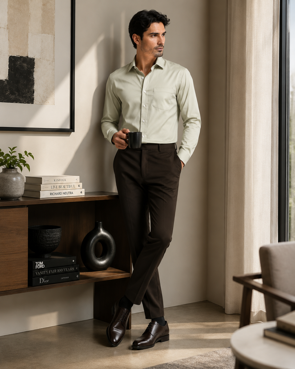 Brown 4-Way Stretch Formal Trouser
