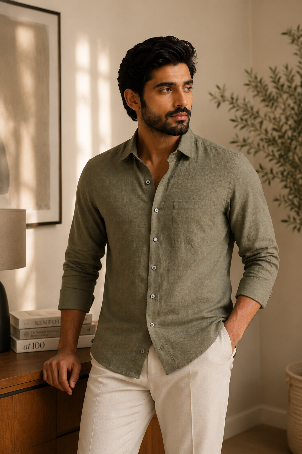 Rustic Olive Linen Shirt