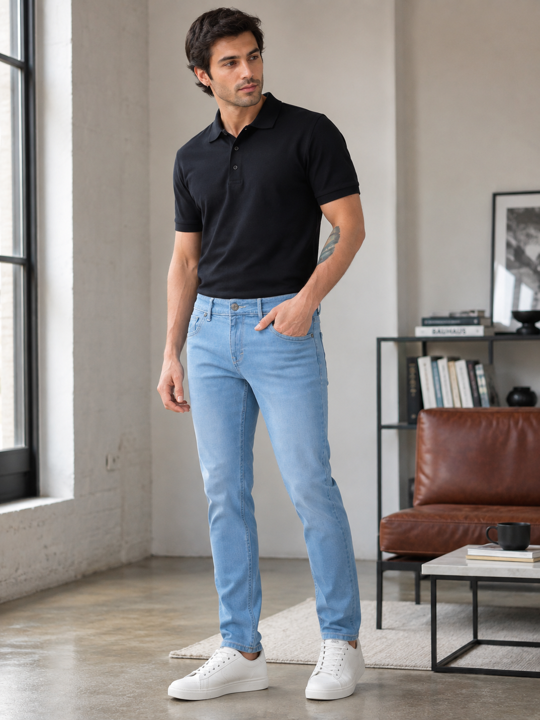 Sky Blue Washed Slim Fit Denim