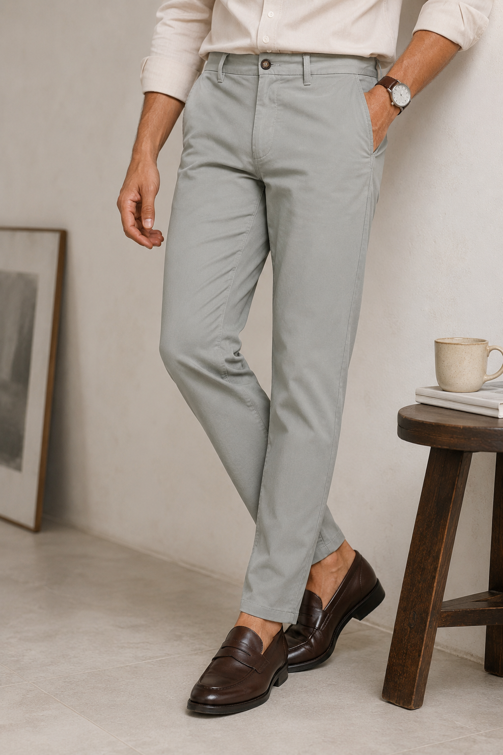 Olive Grey Stretch Trouser
