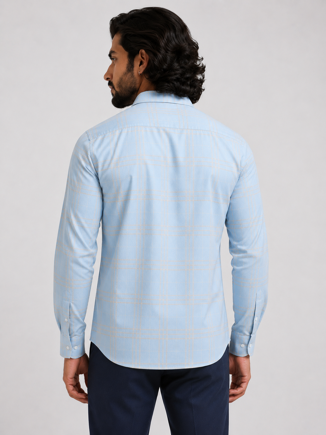 Sky Champagne Windowpane Jacquard Shirt
