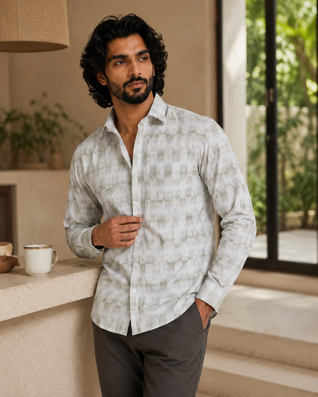 Shadow Flora Checkerboard Jacquard Shirt