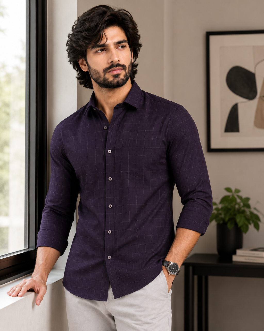 Aubergine Tectonic Jacquard Shirt