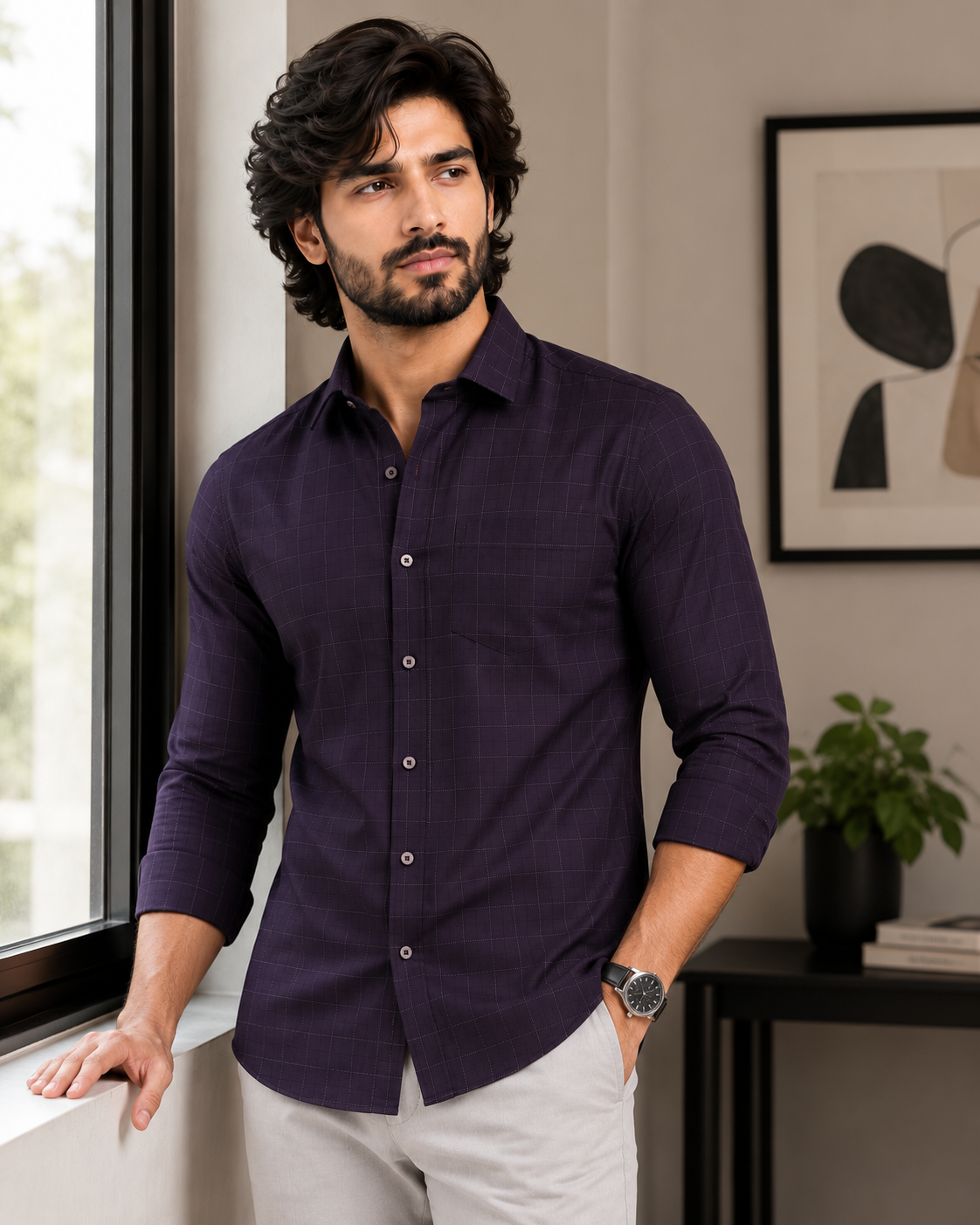 Aubergine Tectonic Jacquard Shirt
