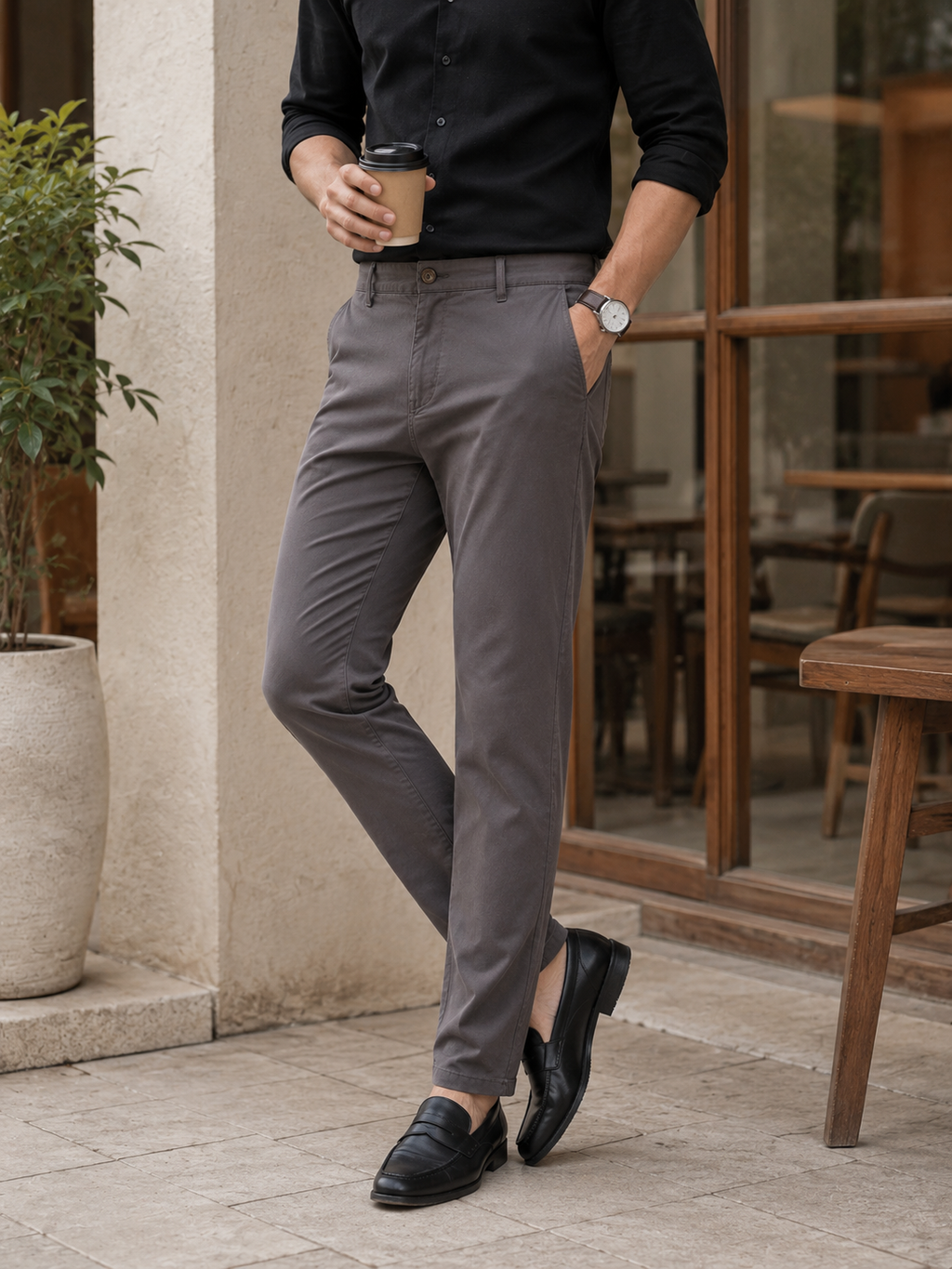 Cement Grey Cotton Trouser