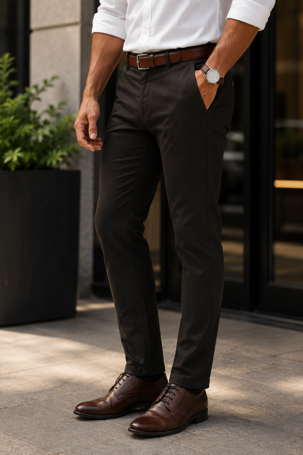 Dark Olive Brown Dobby Trouser