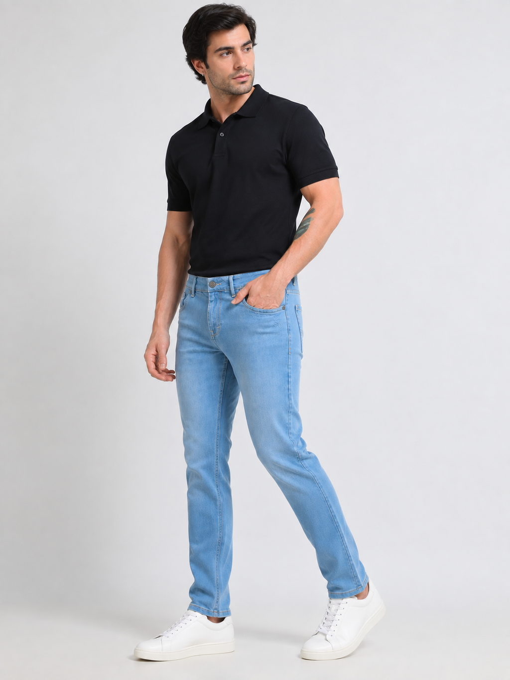 Sky Blue Washed Slim Fit Denim
