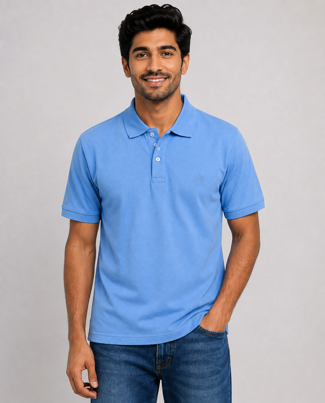 Skyline Blue Premium Piqué Polo T-Shirt