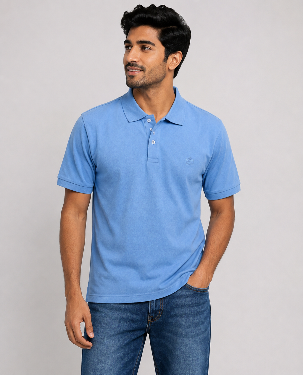 Skyline Blue Premium Piqué Polo T-Shirt