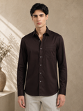 Roasted Bean Cotton Satin Stretch Solid Shirt