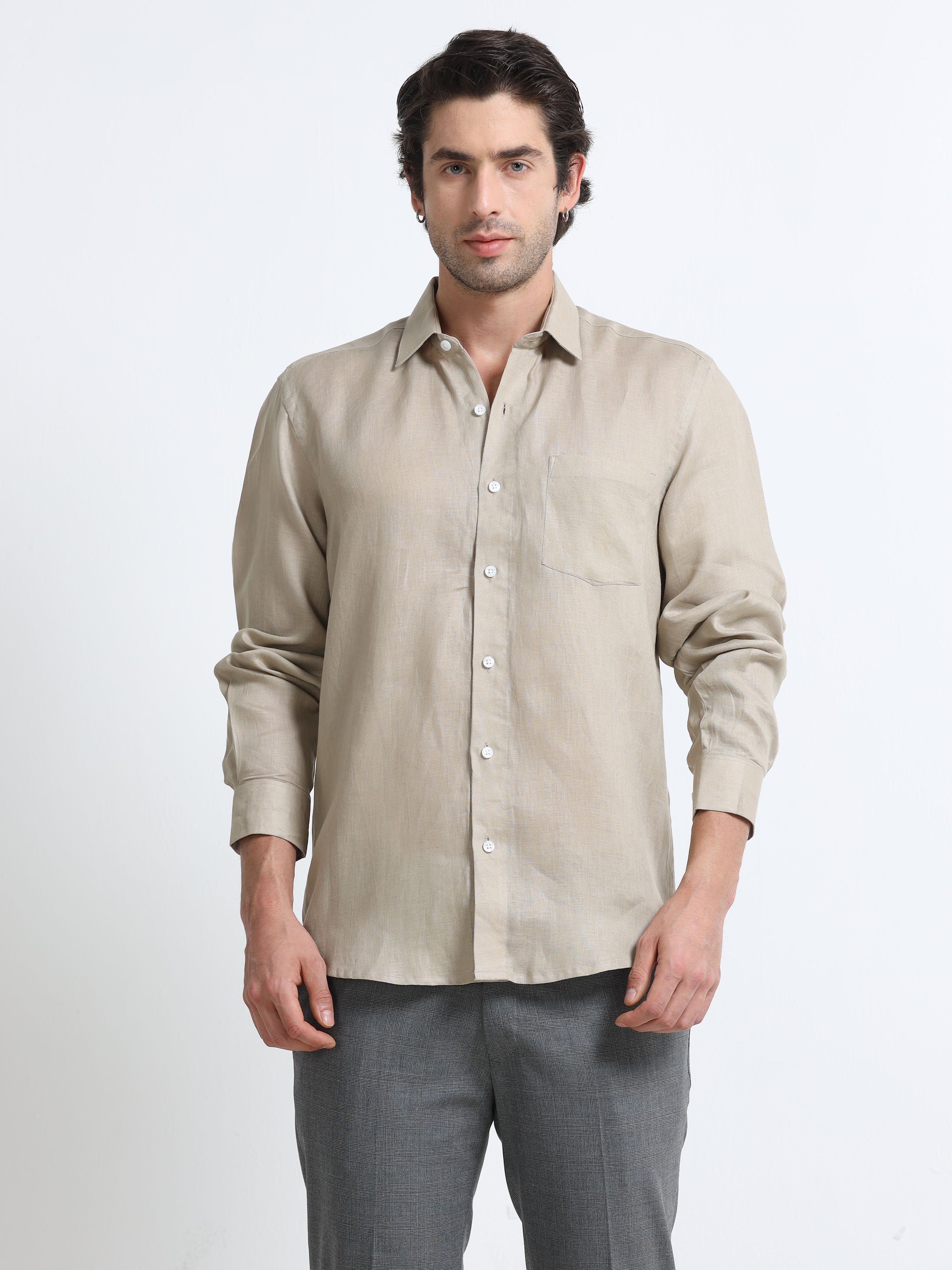 Sahara Sand Linen Solid Shirt