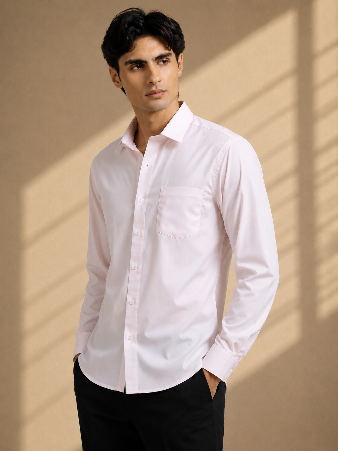 Morning Rose Cotton Satin Stretch Solid Shirt