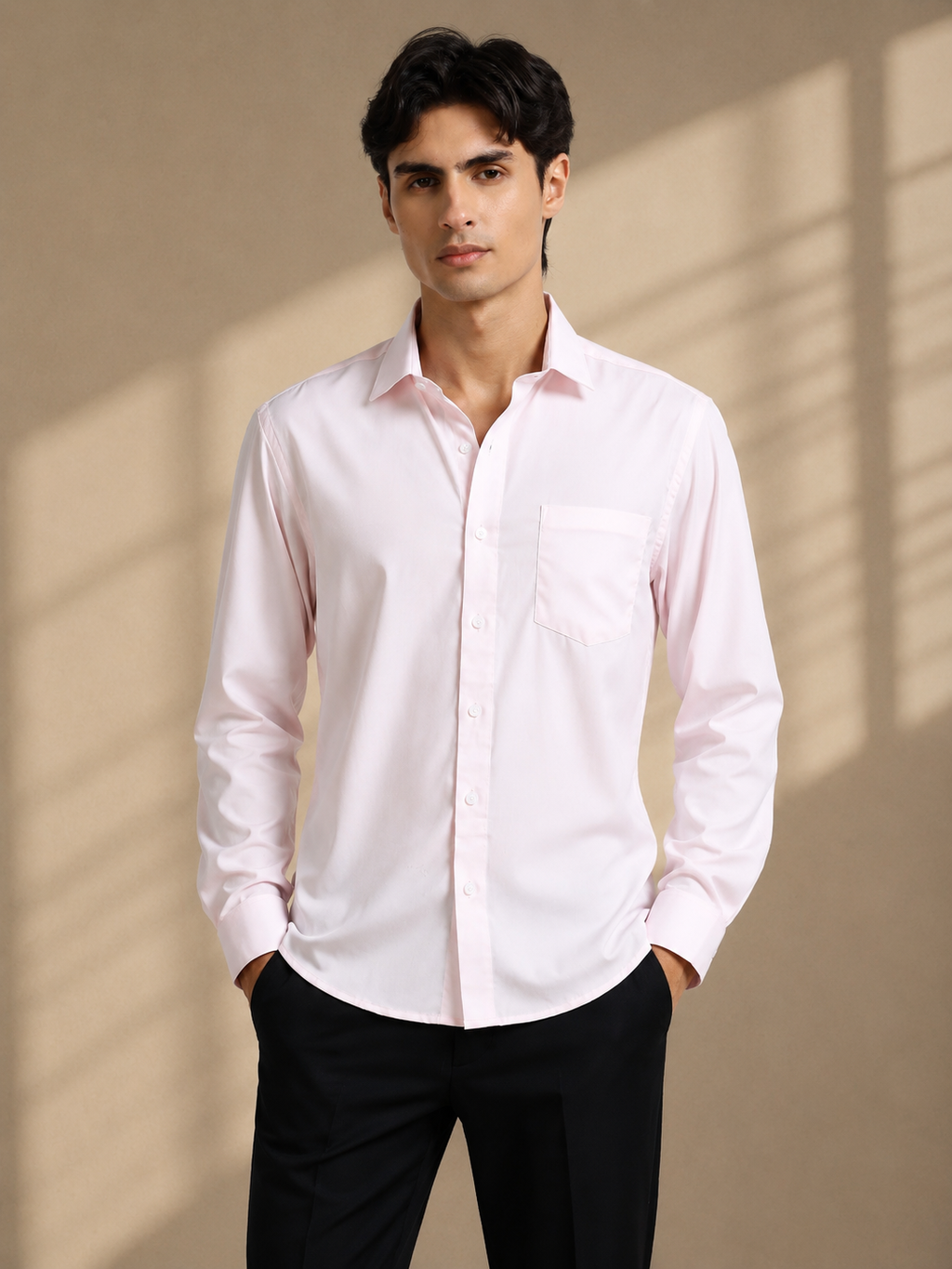 Morning Rose Cotton Satin Stretch Solid Shirt