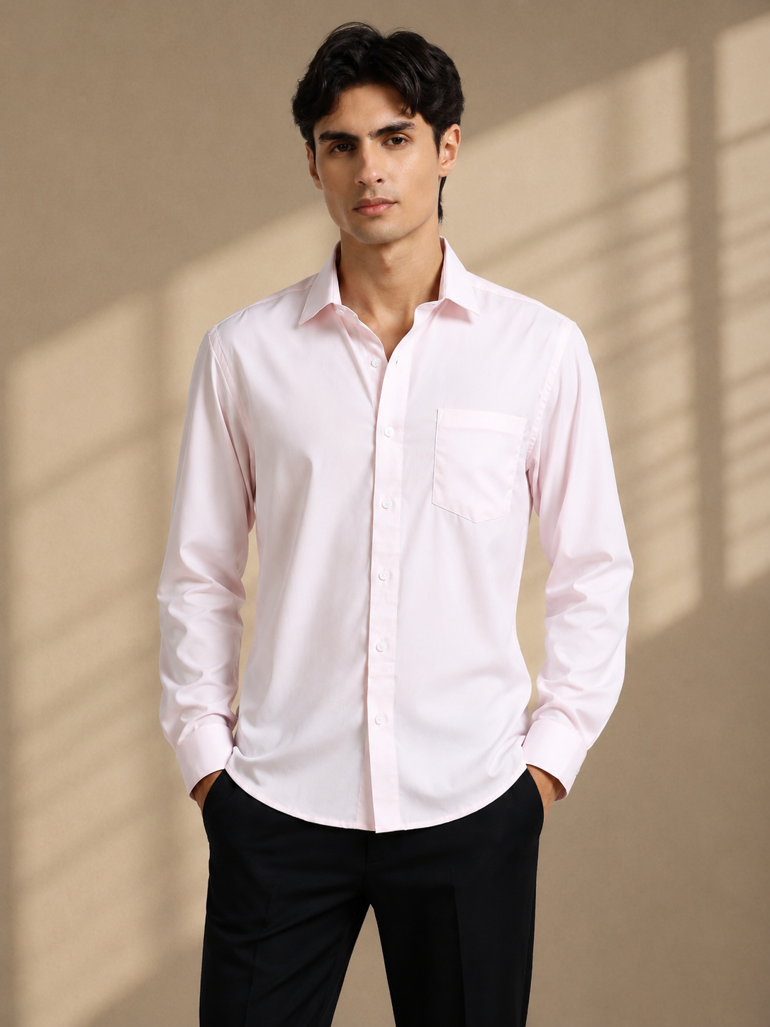 Morning Rose Cotton Satin Stretch Solid Shirt