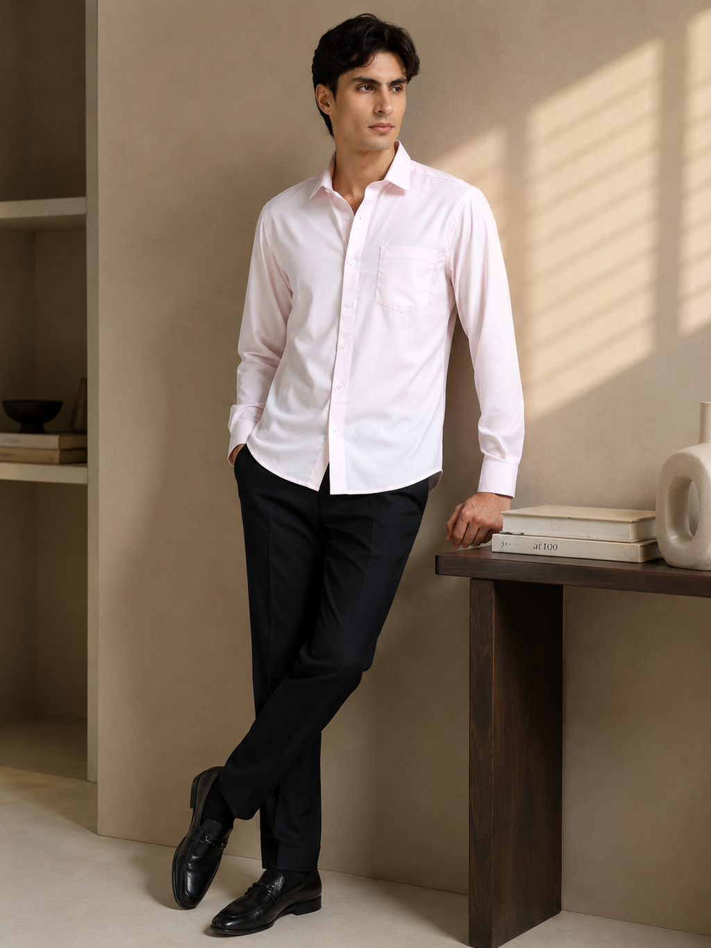 Morning Rose Cotton Satin Stretch Solid Shirt