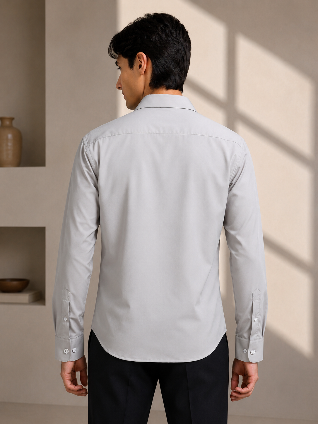 Steel Mist Cotton Satin Stretch Solid Shirt
