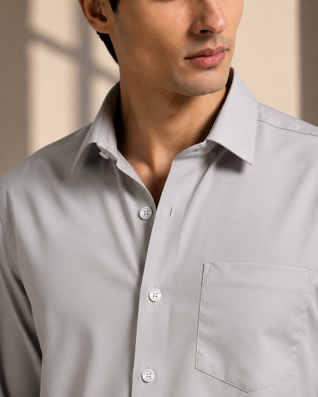 Steel Mist Cotton Satin Stretch Solid Shirt