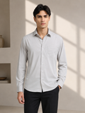 Steel Mist Cotton Satin Stretch Solid Shirt