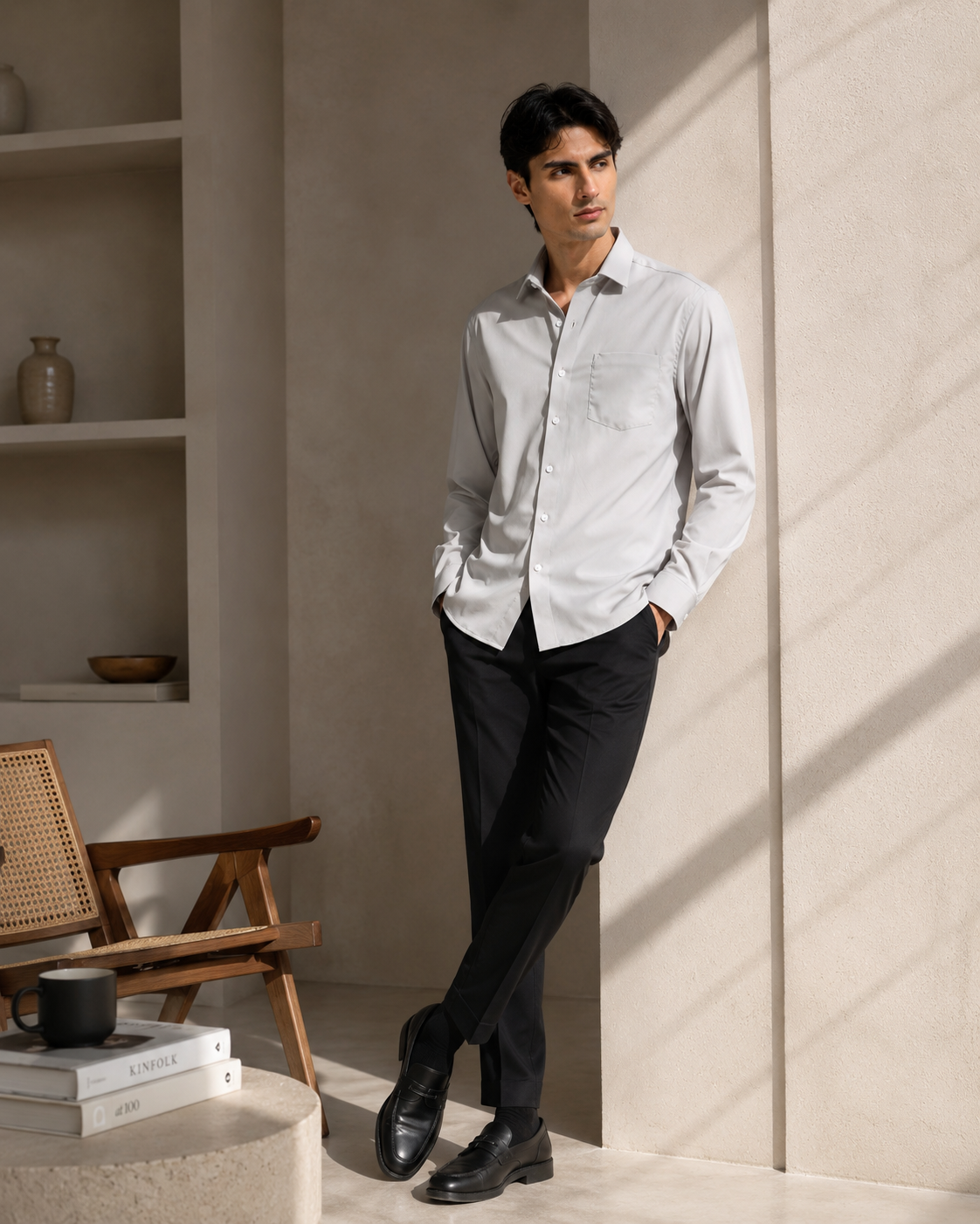 Steel Mist Cotton Satin Stretch Solid Shirt