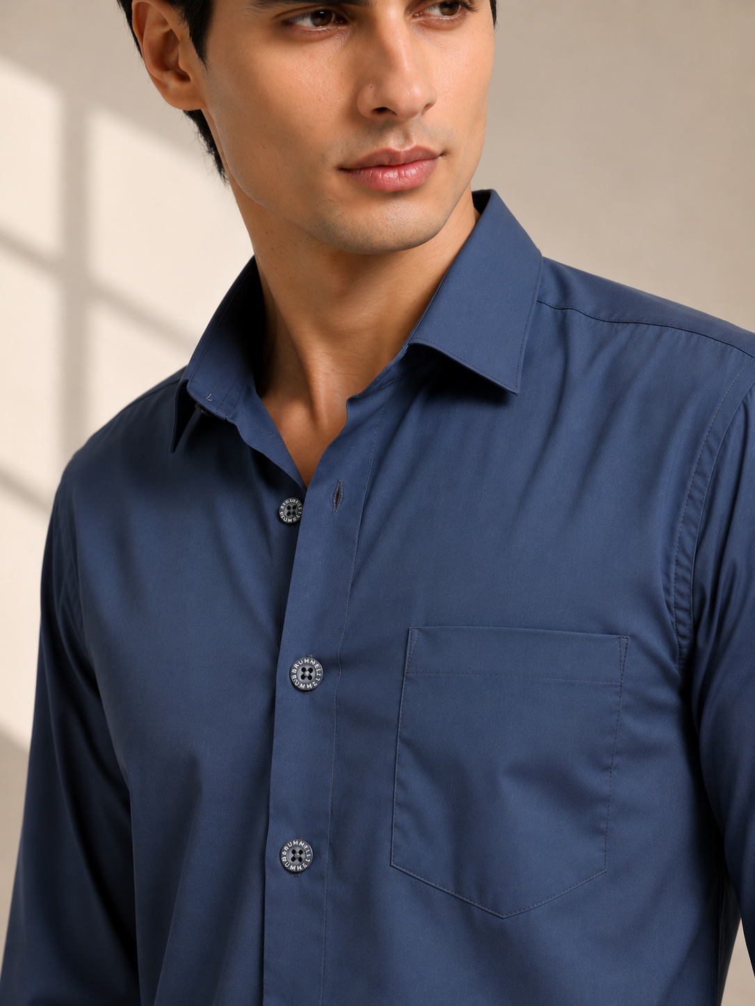Midnight Slate Cotton Satin Stretch Solid Shirt