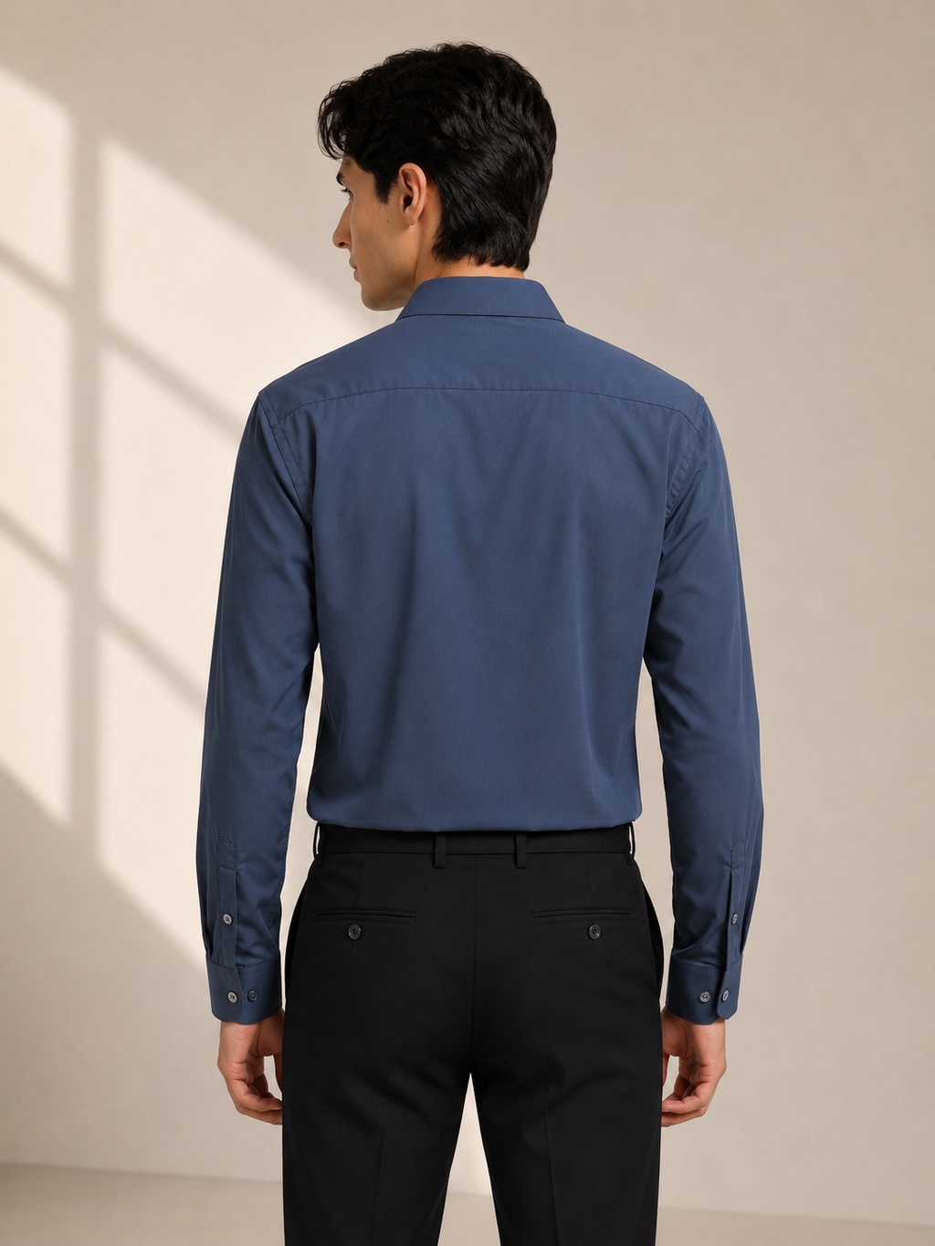 Midnight Slate Cotton Satin Stretch Solid Shirt
